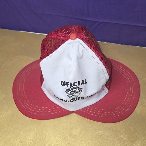 VTG Double Bill Snap Back Trucker Hat Official Hang-Over Hat in Red and White - Picture 3 of 9